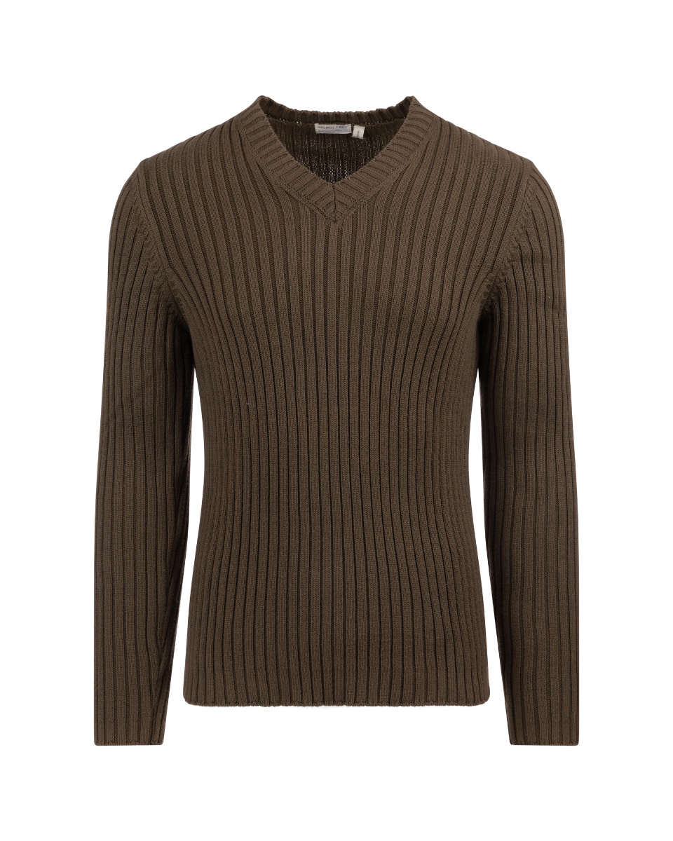 Helmut Lang military v-neck ribbed sweater  thumbnail