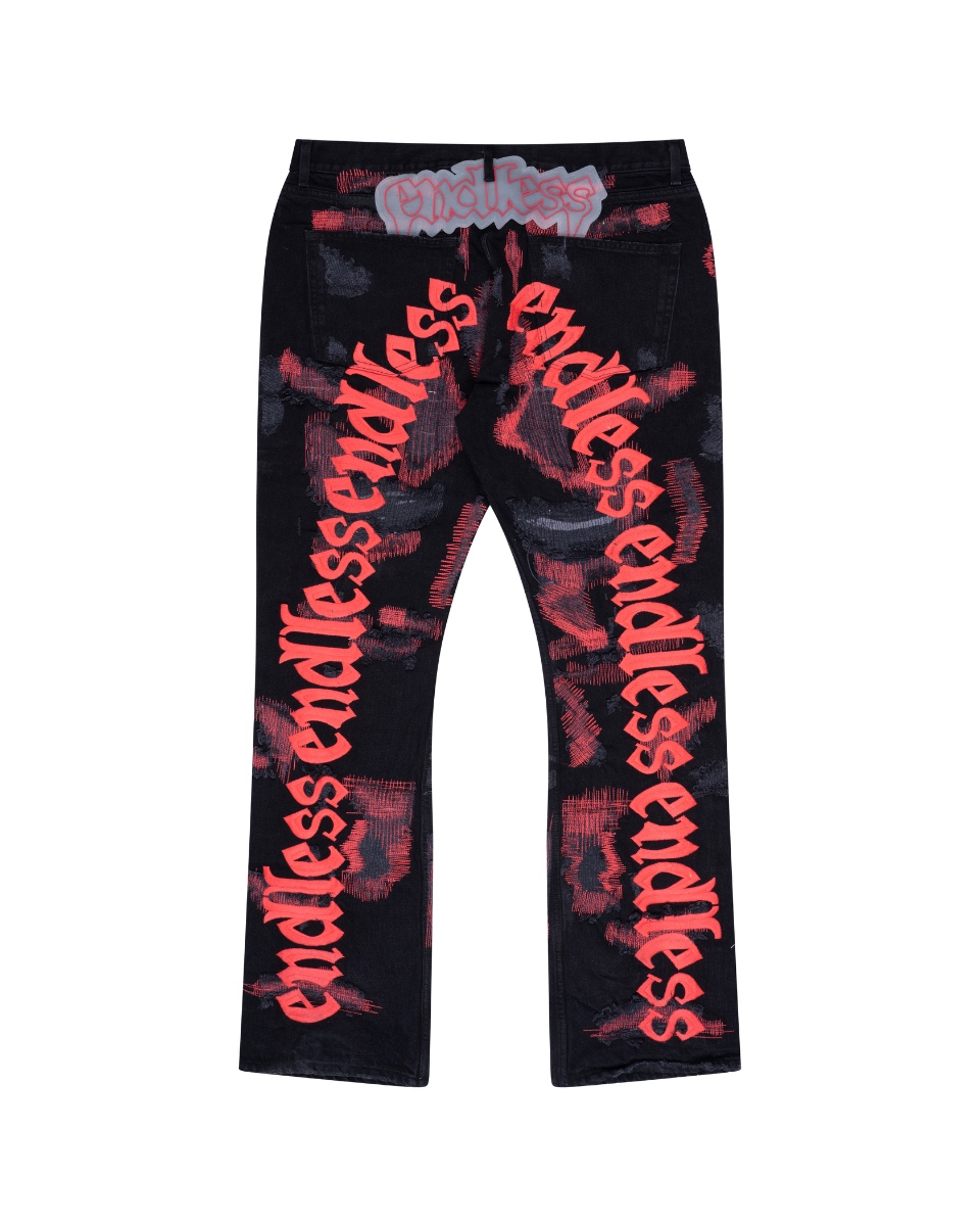 Endless distressed embroidery denim pants  thumbnail
