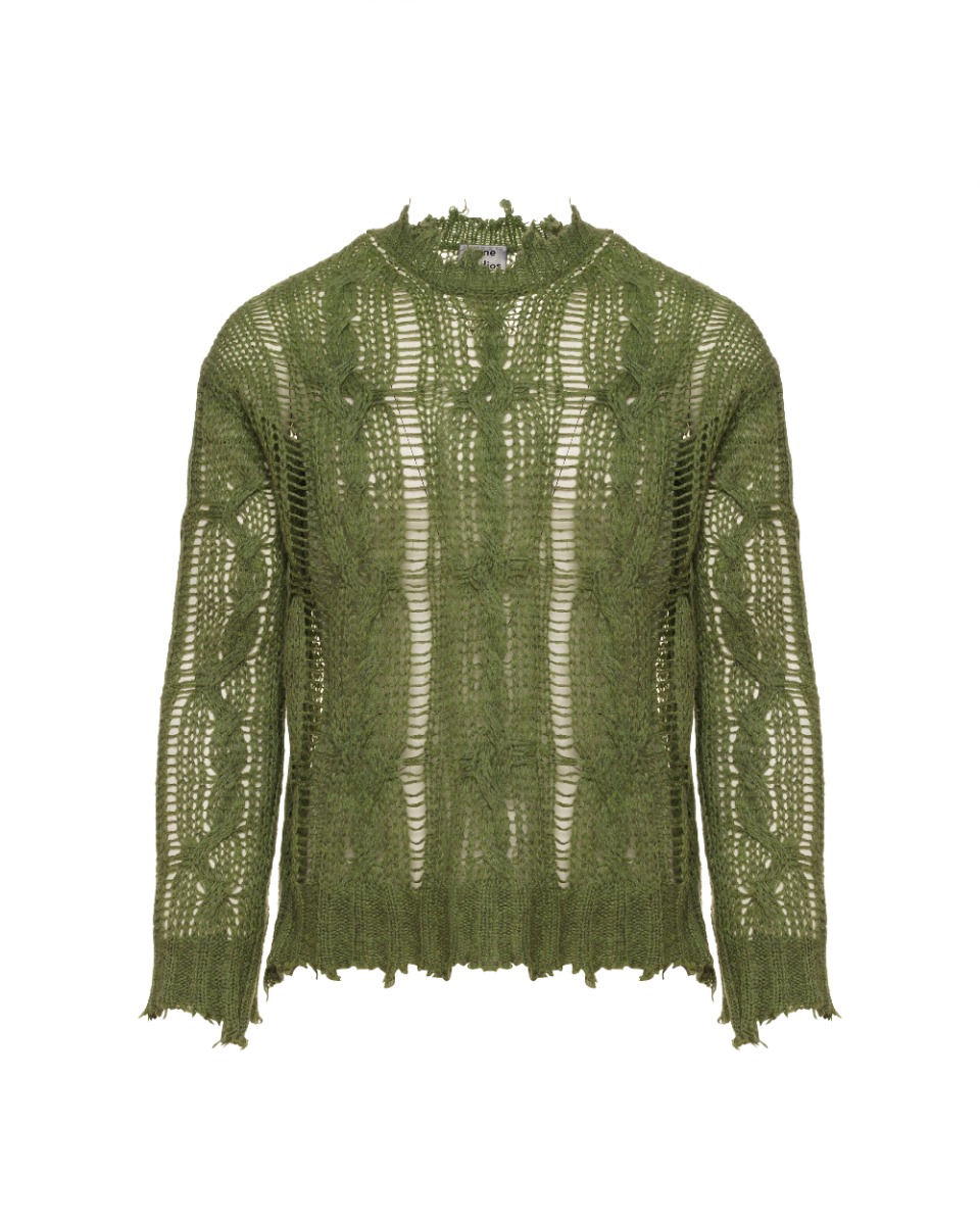 Acne Studios frayed cable-knit sweater thumbnail