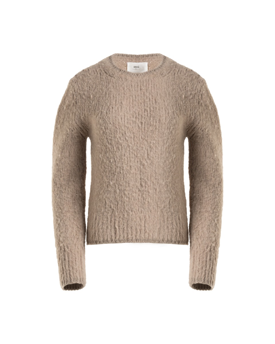 AMI Alexandre Mattiussi baby alpaca blend knitted taupe sweater thumbnail