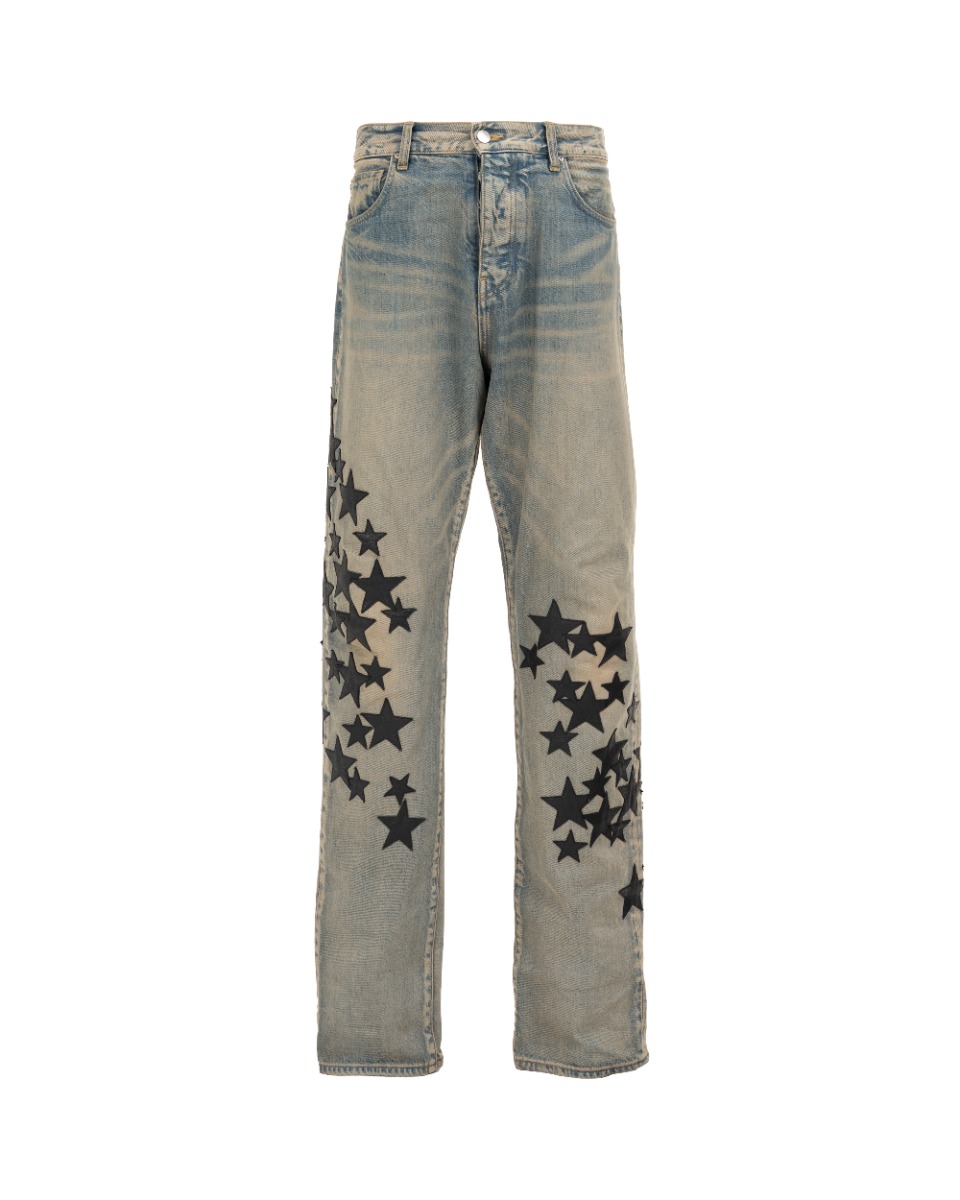 Amiri Indigo leather star denim pants thumbnail