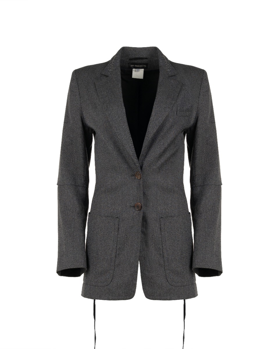 Ann Demeulemeester laced grey elongated blazer jacket thumbnail