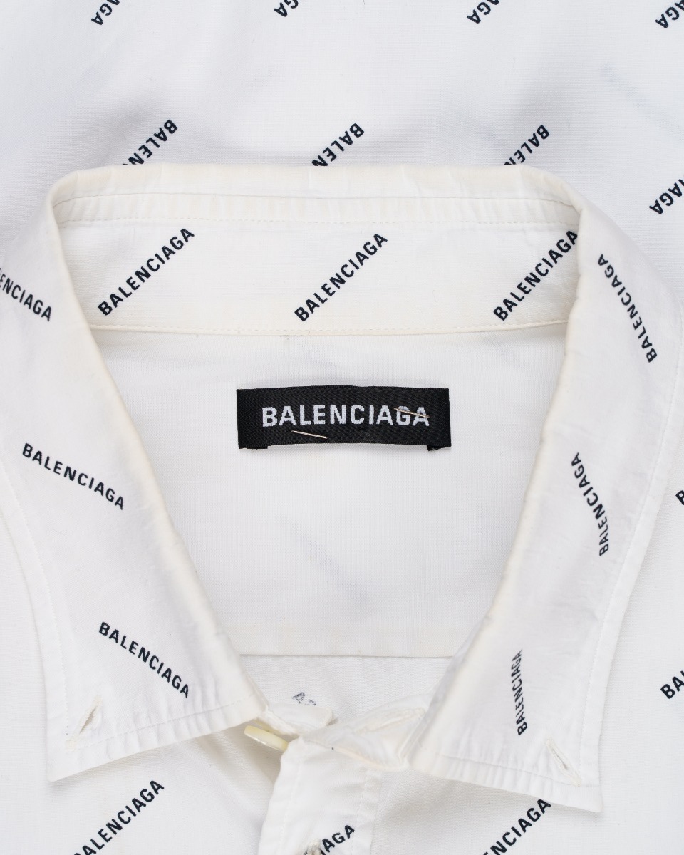 Balenciaga all-over logo print button-up shirt thumbnail