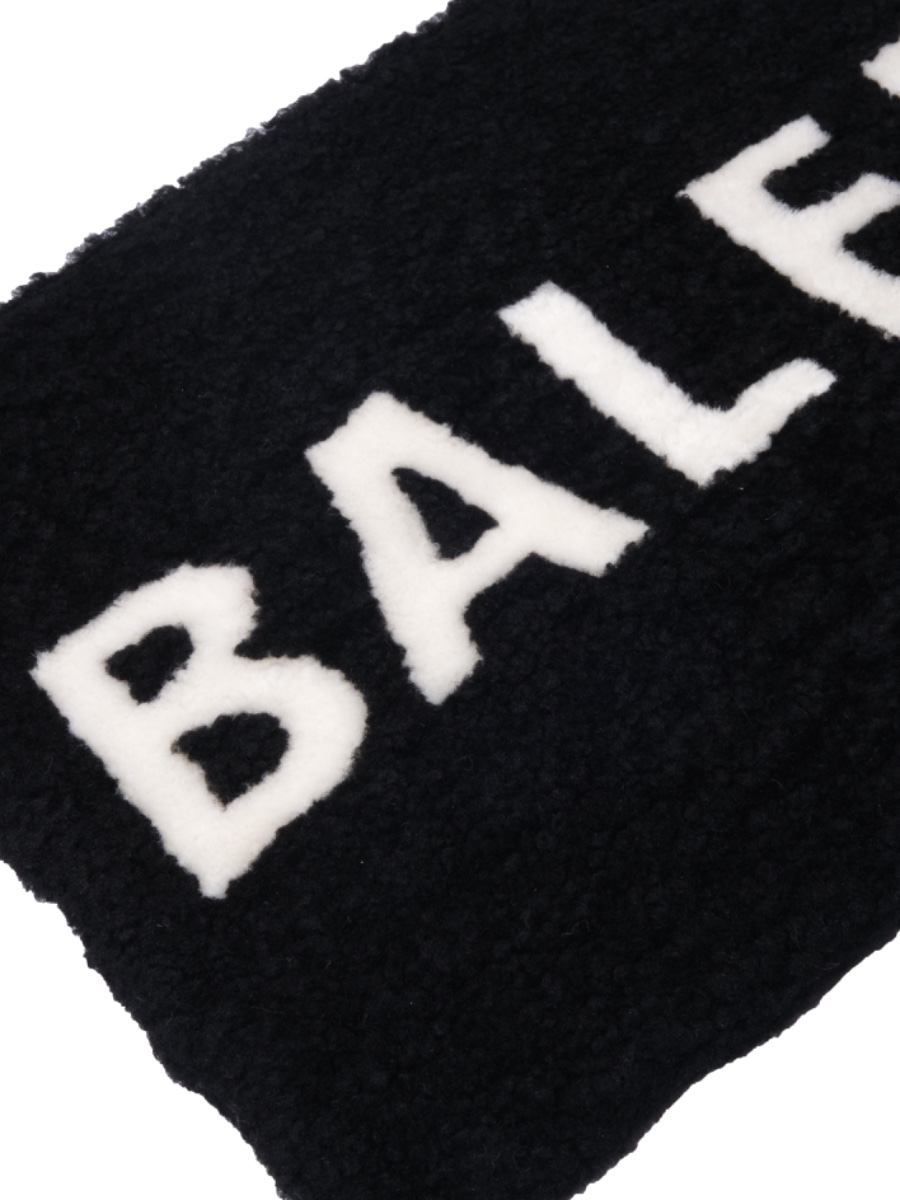 Balenciaga black shearling merino lamb logo zip clutch bag thumbnail