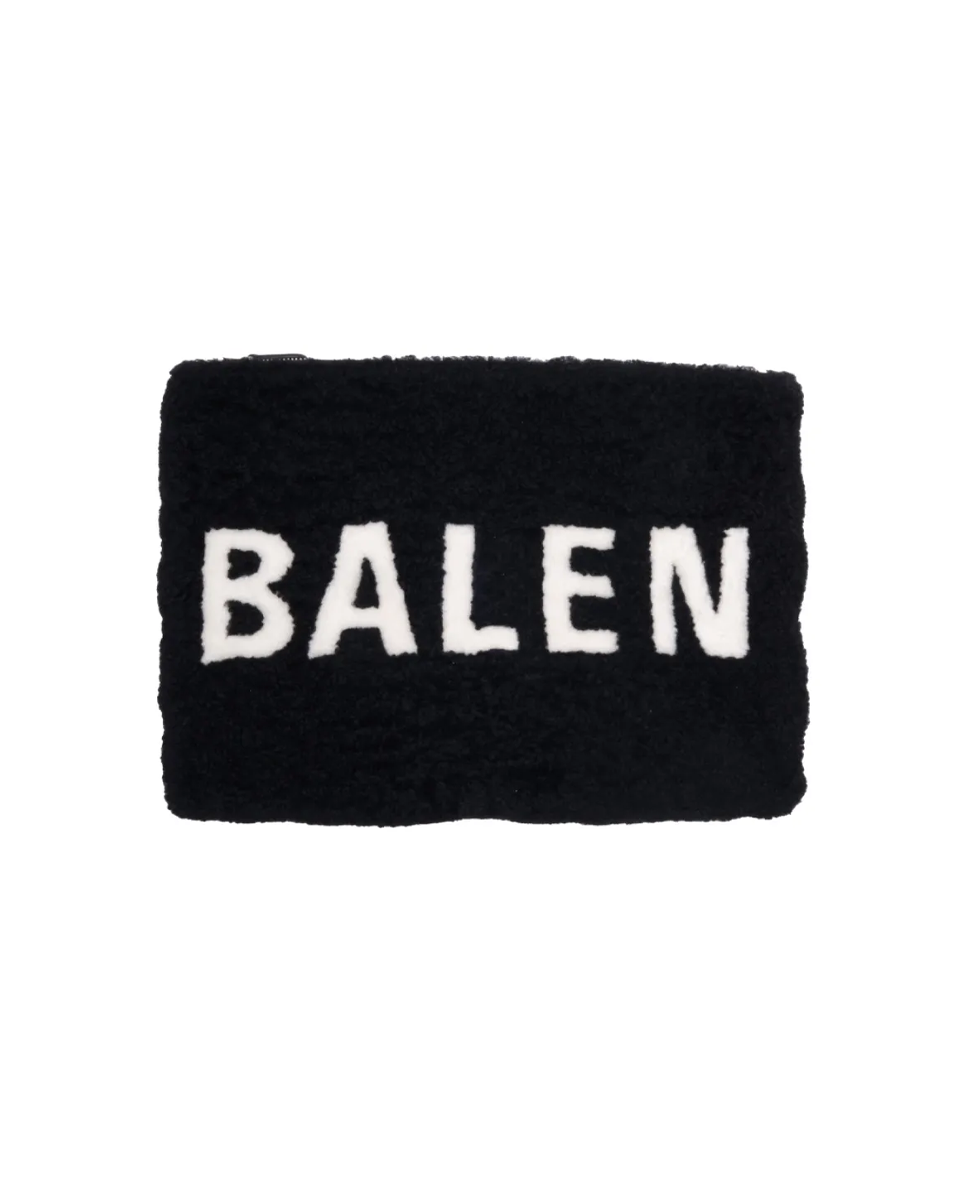 Balenciaga black shearling merino lamb logo zip clutch bag thumbnail