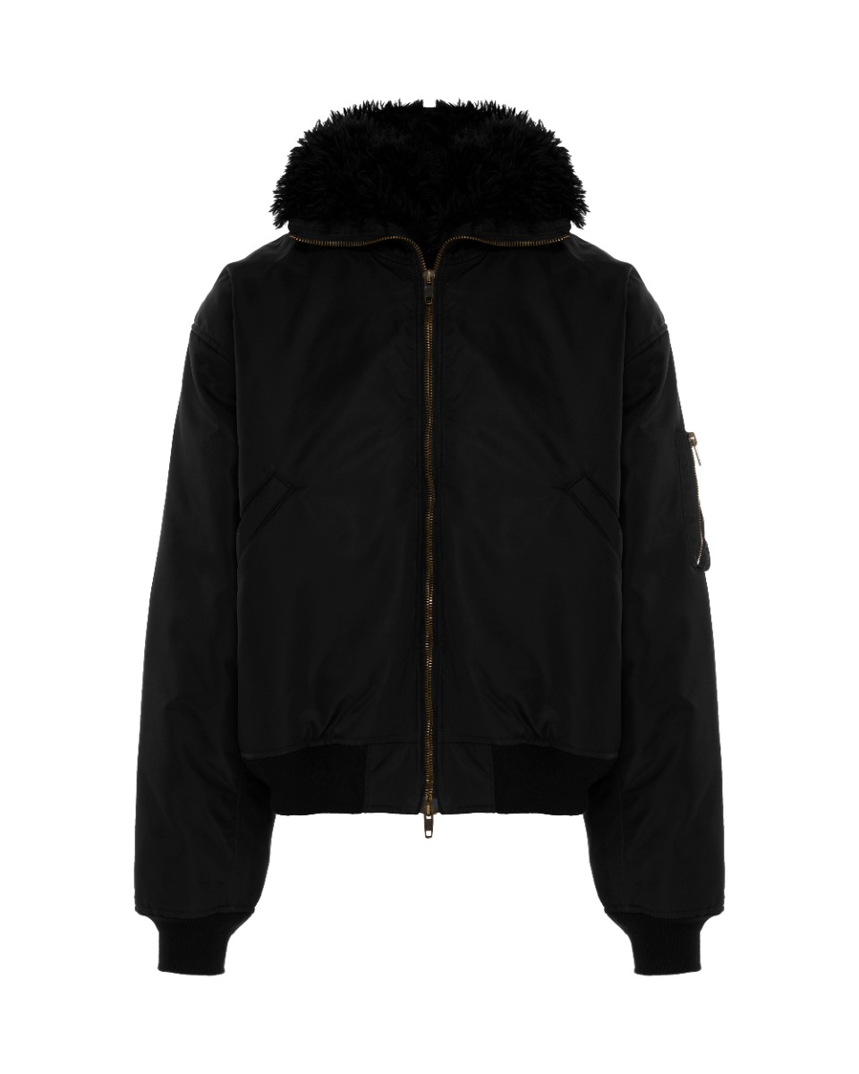 Balenciaga faux fur-trimmed bomber jacket thumbnail