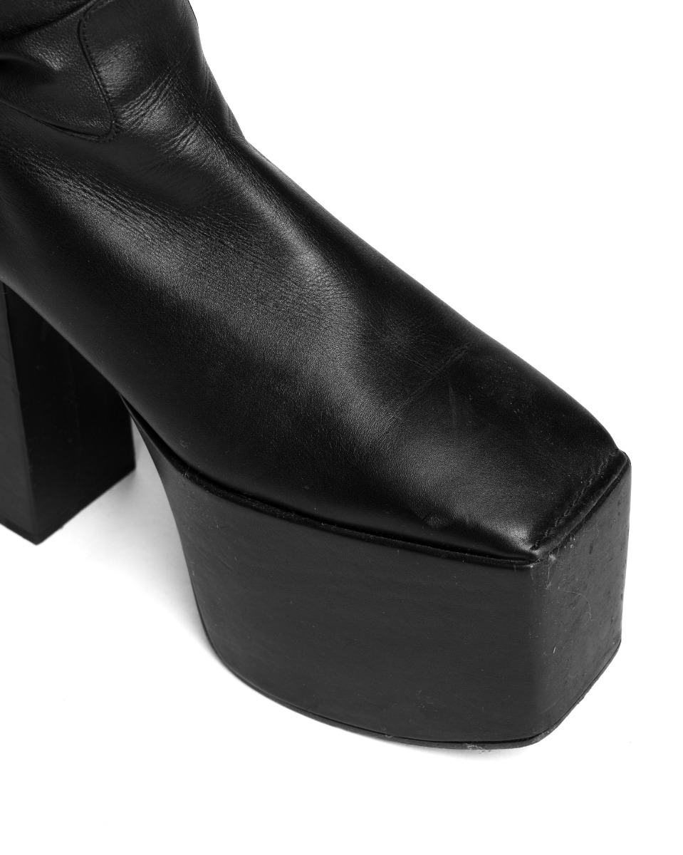 Balenciaga high-knee platform black leather boots thumbnail