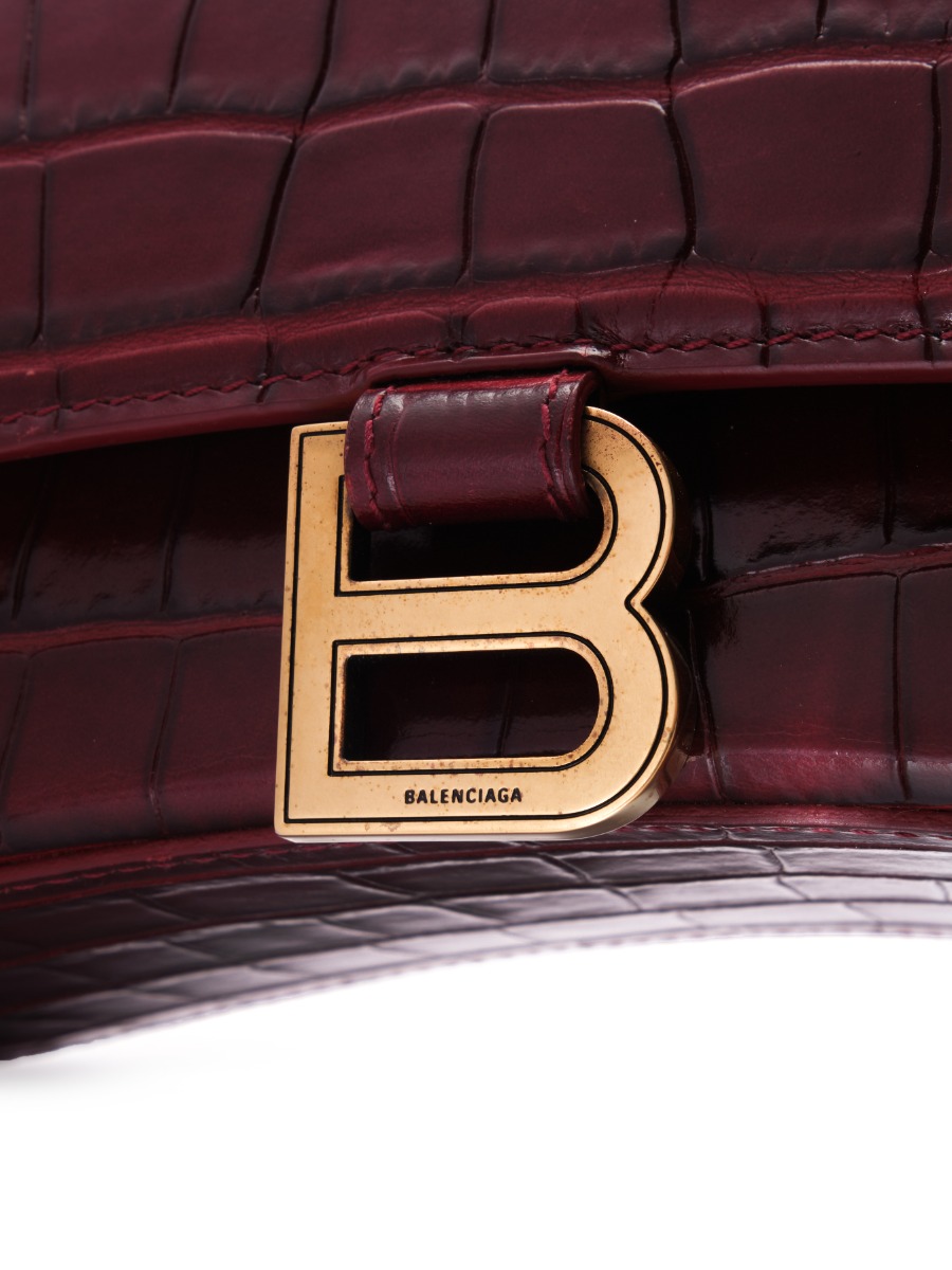 Balenciaga Hourglass small crocodile embossed maroon leather bag thumbnail