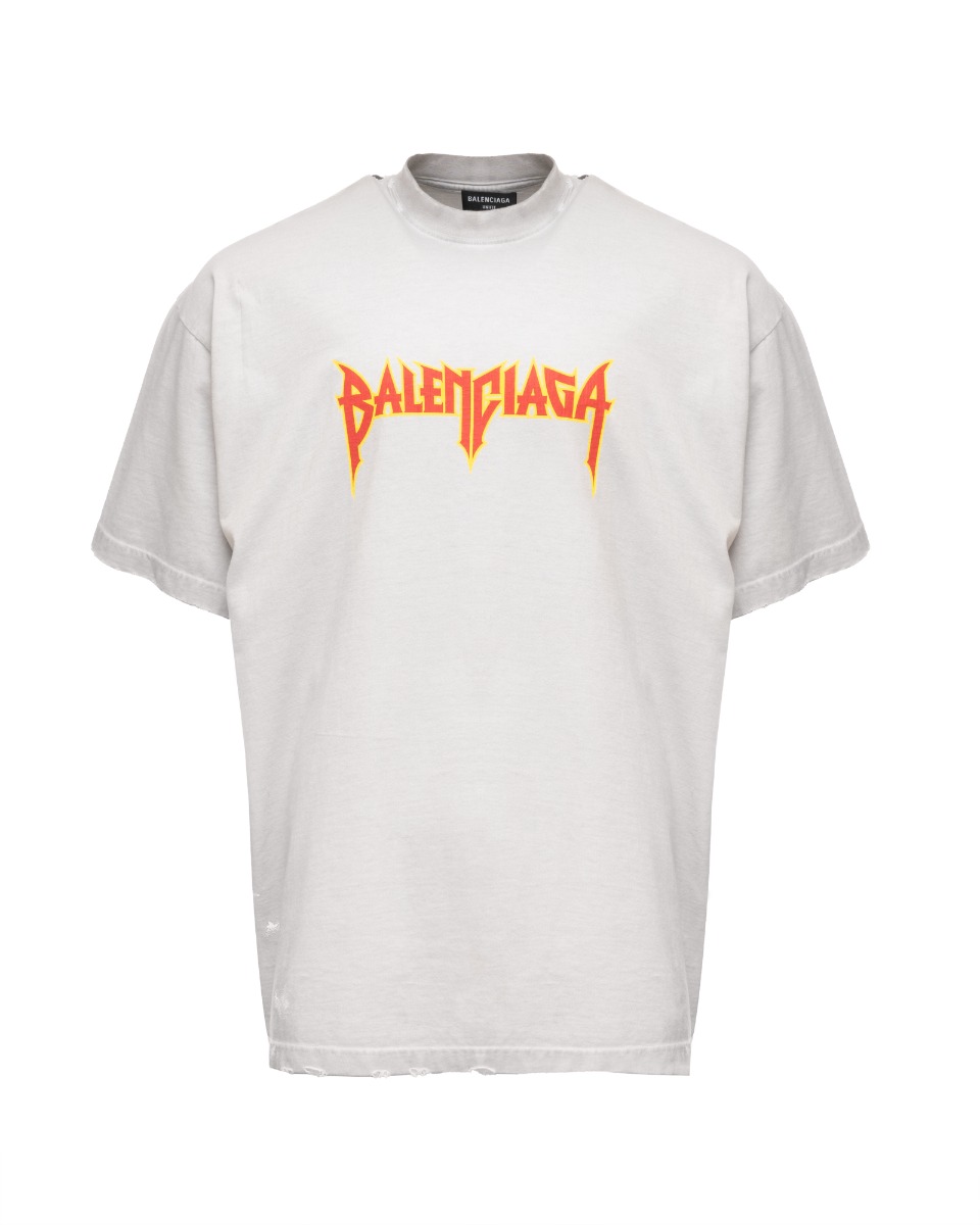 Balenciaga metal logo distressed grey t-shirt  thumbnail