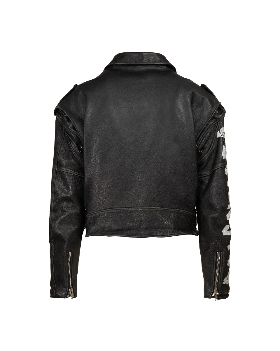 Balenciaga sleeve painted logo oversized leather moto jacket thumbnail