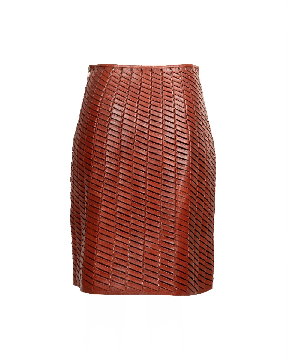 Bottega Veneta diagonal textured leather skirt thumbnail