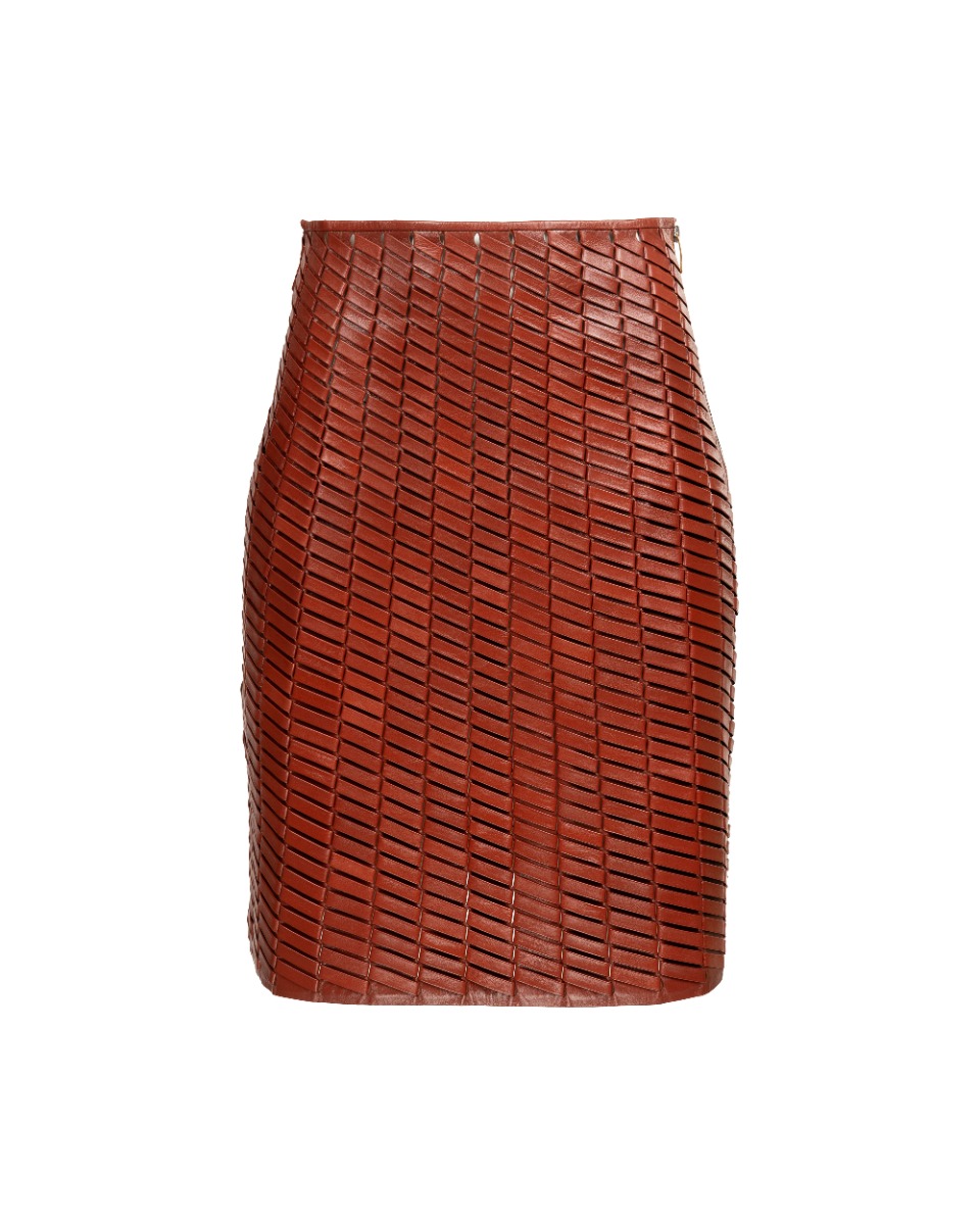 Bottega Veneta diagonal textured leather skirt thumbnail