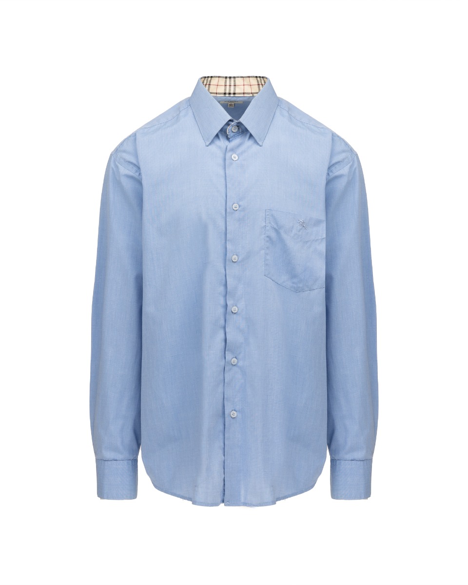 Burberry pocket logo button-up blue shirt thumbnail