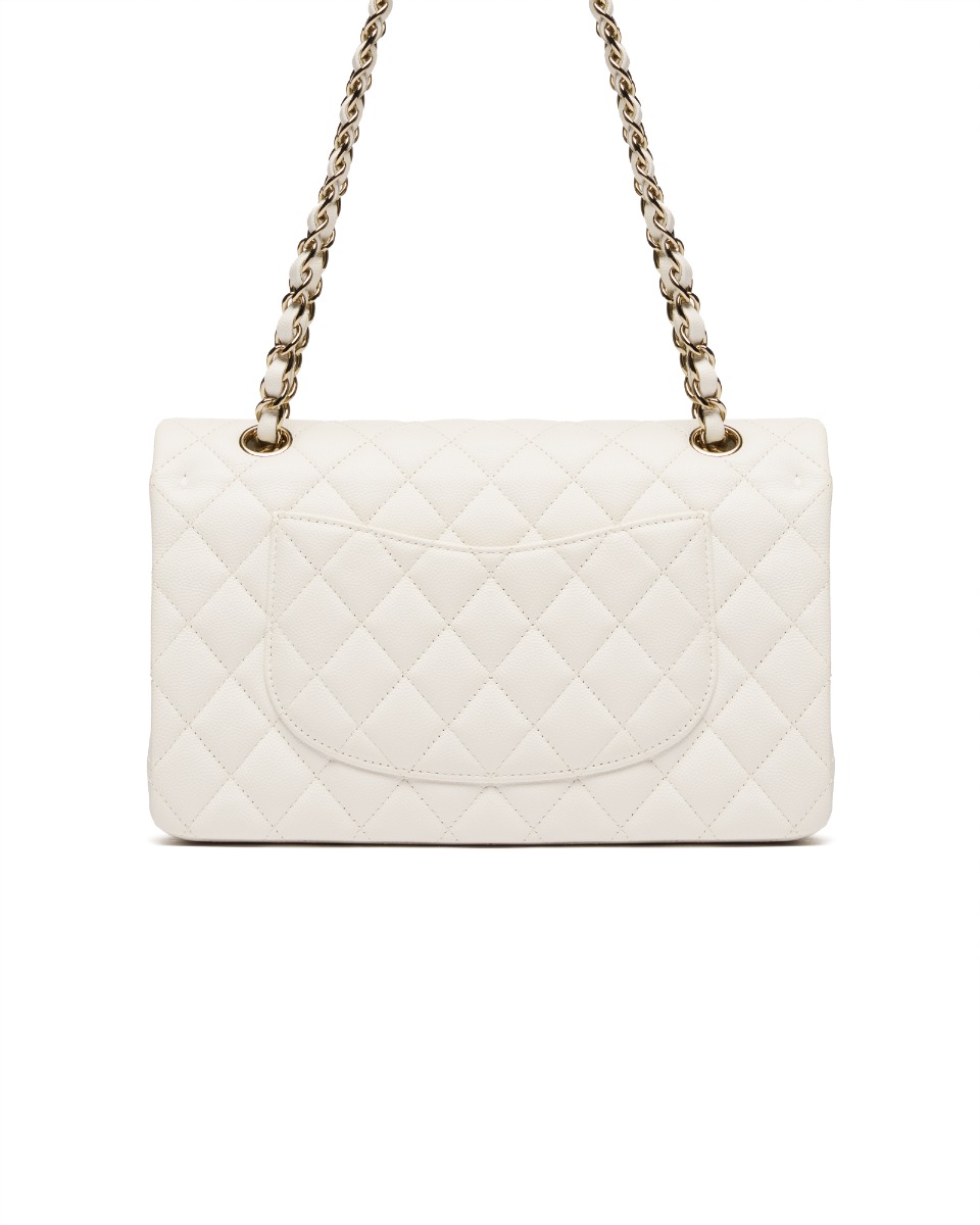 Chanel Classic Double Flap Caviar White medium quilted bag thumbnail