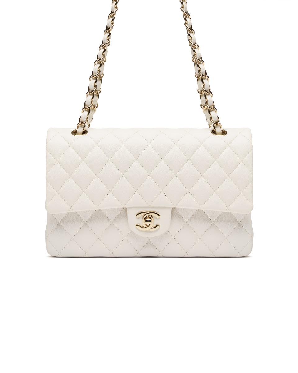 Chanel Classic Double Flap Caviar White medium quilted bag thumbnail