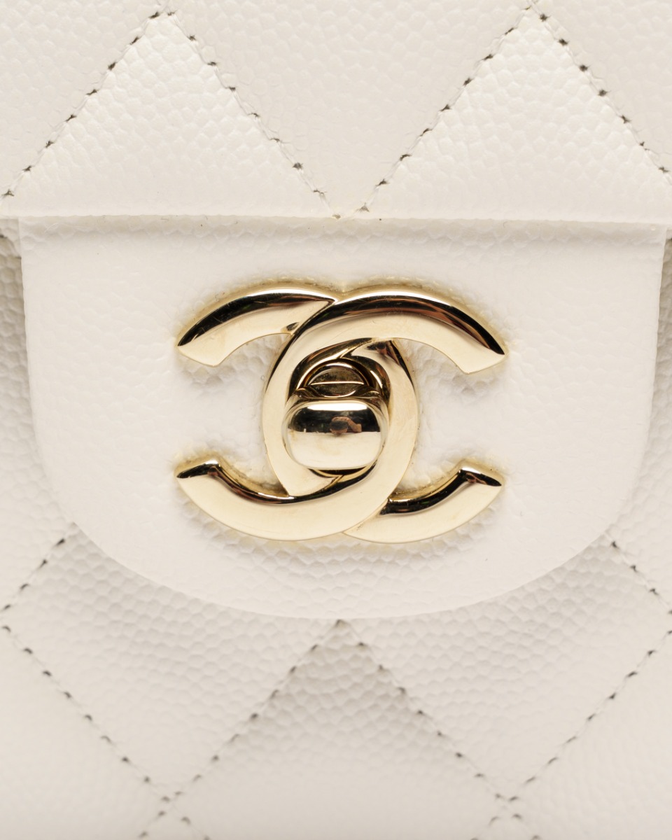 Chanel Classic Double Flap Caviar White medium quilted bag thumbnail