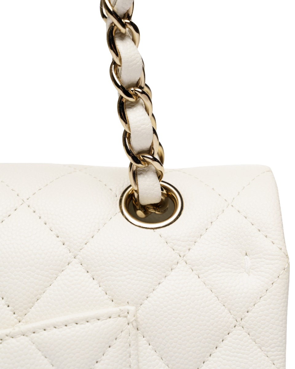 Chanel Classic Double Flap Caviar White medium quilted bag thumbnail