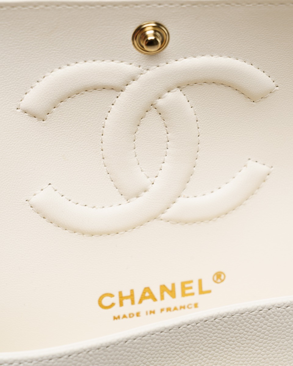 Chanel Classic Double Flap Caviar White medium quilted bag thumbnail
