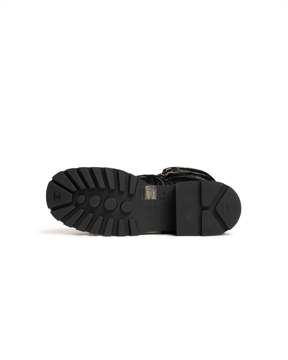Chanel crumpled patent lambskin combat boots thumbnail