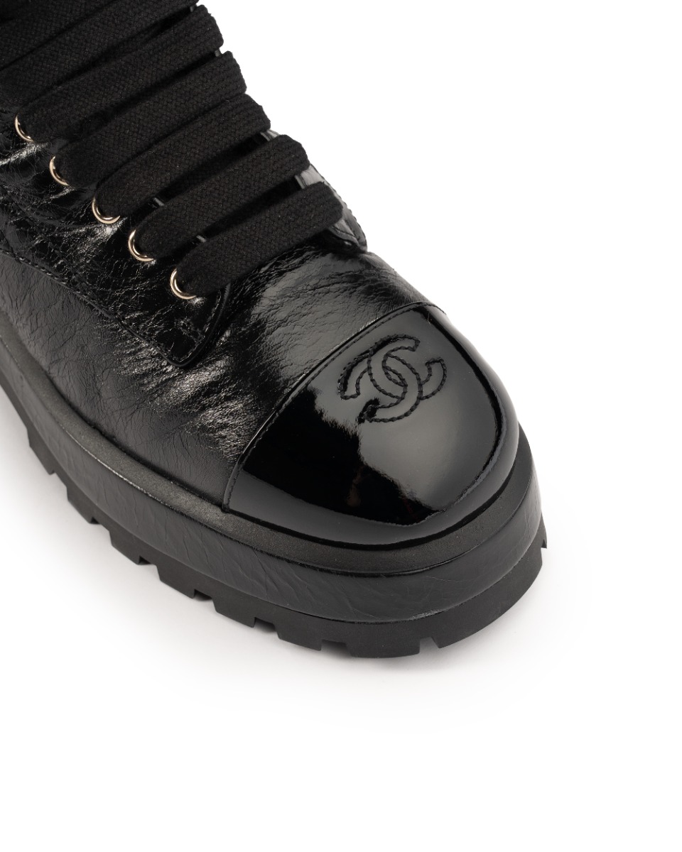 Chanel crumpled patent lambskin combat boots thumbnail