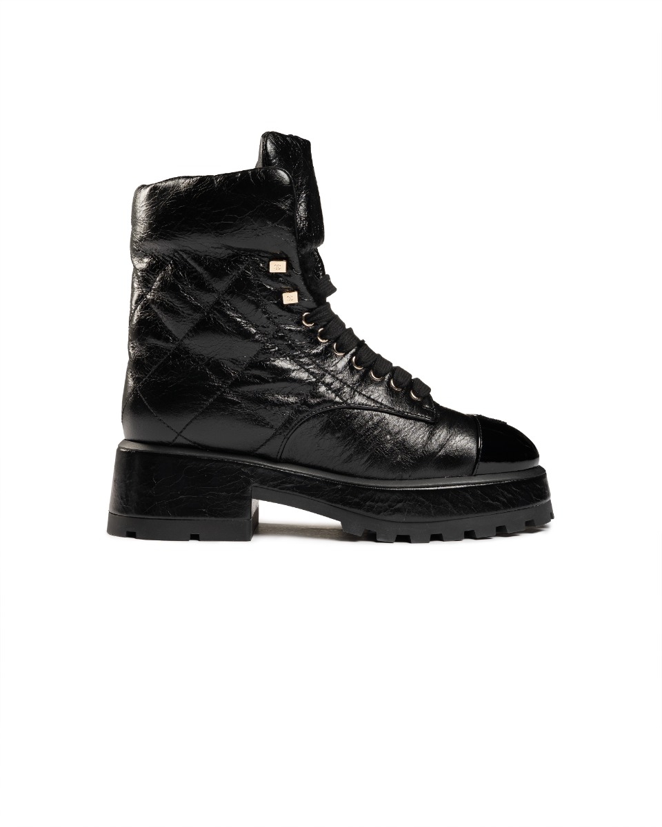 Chanel crumpled patent lambskin combat boots thumbnail