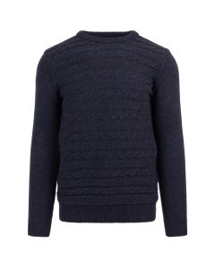 Raf Simons "RIOT! RIOT! RIOT!" cable woven navy crewneck sweater