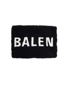 Balenciaga black shearling merino lamb logo zip clutch bag