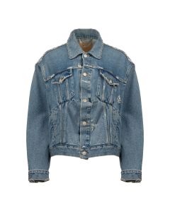 Balenciaga Swing asymetrical distressed denim trucker jacket