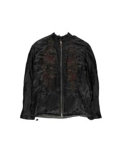 By Walid satin textured flower embossed bomber jacket