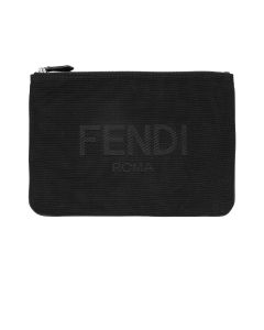 Fendi Vitello Grace canvas logo black clutch bag