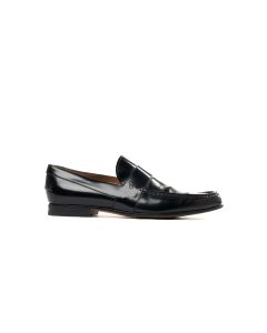 Gucci G-logo embossed black leather loafers