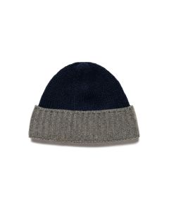 Loro Piana two-tone rib knitted cashmere navy/grey beanie