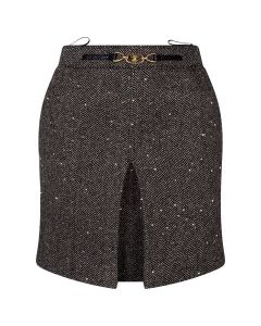 Celine herringbone tweed box pleat sequin skirt