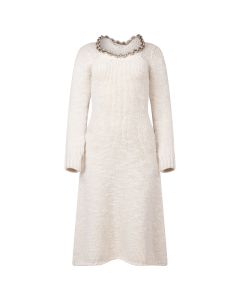 Bottega Veneta chain-embellished cream white knitted midi dress