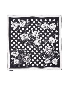 Chanel polka dot camellia silk scarf