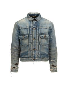 Saint Laurent distressed-effect faded denim jacket