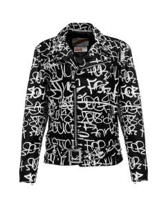 Supreme x COMME des GARÇONS SHIRT x Schott Perfecto graffiti painted leather biker jacket