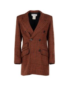 Yves Saint Laurent Variation Houndstooth red double-breasted coat