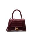 Balenciaga Hourglass small crocodile embossed maroon leather bag