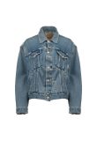 Balenciaga Swing asymetrical distressed denim trucker jacket