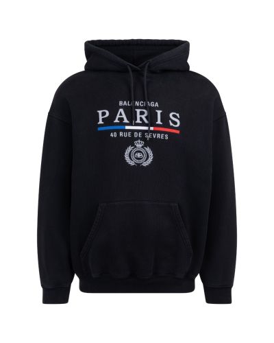 Balenciaga Paris 40 Rue De Sevres embroidered black hoodie