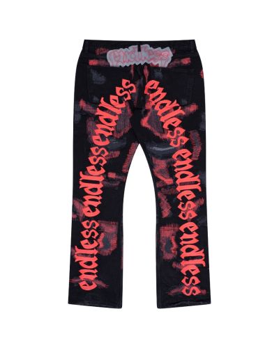 Endless distressed embroidery denim pants 