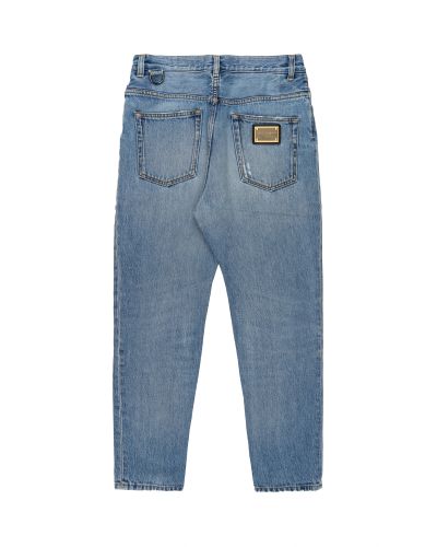 Dolce&Gabbana metal logo emblem blue denim pants
