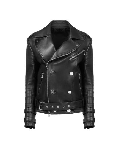 Balmain button-detailed leather biker jacket