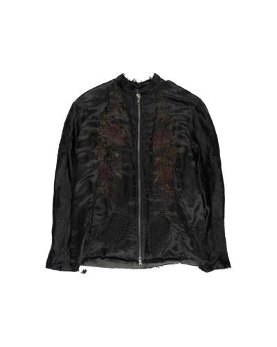 By Walid satin textured flower embossed bomber jacket