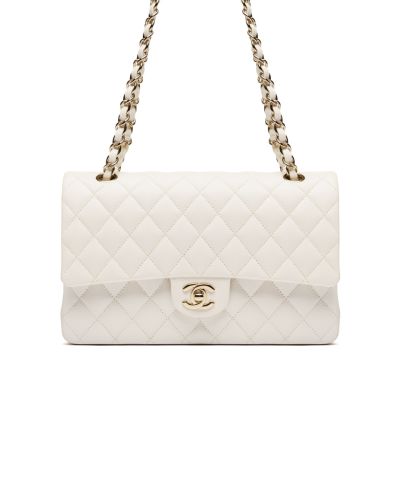 Chanel Classic Double Flap Caviar White medium quilted bag