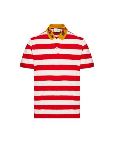 Gucci Kingsnake collar embroidery striped polo t-shirt