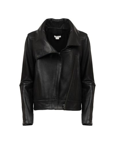 Helmut Lang high collar lamb leather biker jacket