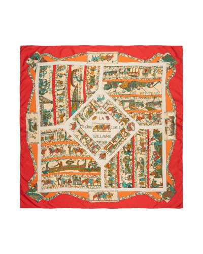 Hermes "A la Gloire de Guillaume" by Loic Dubigeon silk red scarf