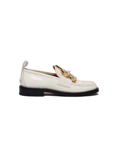 Loewe pearl embossed white patent leather loafers